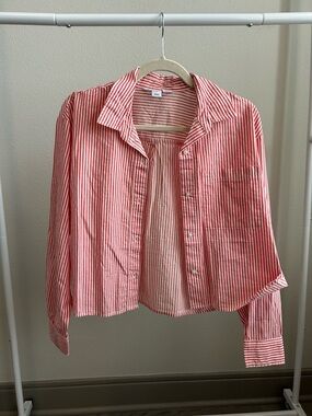 Old Navy Red and White Striped Button Down Shirt